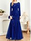abordables NOIR-Robe mère de la mariée robe élégante pour la fête col rond longueur sol mélange coton manches longues avec sequins