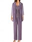 abordables Costumes-pantalons pour maman-Ensemble de Pantalon Mère de la Mariée Robe Invitée de Mariage Élégante Simple Col Bijou Longueur Longue Polyester Manches Longues avec Couleur Unie