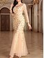 preiswerte Unter 129,99 $-Kleid Mutter der Braut Kleid Elegant Party Rundhalsausschnitt Bodendland Polyester Langarm mit Stickerei 2025