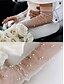 voordelige Dameshandschoenen-elegante doorschijnende parel bruidshandschoenen – lange tule bruidshandschoenen voor dames, vintage mesh vingerloze mouwen, formeel feest &amp; speciale gelegenheid accessoire