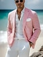 preiswerte Leinenblazer-Herren Leinenblazer Sport Jacke Notch-Kragen Mode Lässig Einfarbig Leinenblazer Rosa Himmelblau Salbei Standard Passform Einreihig Ein-Knopf