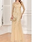 preiswerte Unter 129,99 $-Kleid Mutter der Braut Kleid Elegant Party Rundhalsausschnitt Bodendland Polyester Langarm mit Stickerei 2025