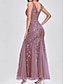 economico Matrimonio Informale / Di Giorno-Abiti per ospiti di matrimonio Sirena  Tromba Abito elegante Ospite di matrimonio Lunghezza Piena Senza maniche V Neck Pizzo con Applicazioni