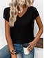 abordables T-shirt uni-Femmes T-shirt Couleur Unie Occasionnel Manche Courte Col en V Hauts Réguliers Quotidien Sortir Week-end Imprimé Noir Bleu Été