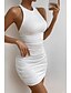 abordables Vestidos de Graduación-Mujer Mini vestido Vestido blanco Vestido de graduación Vestido tubo Moda Cumpleaños Graduación Cita Ajuste regular Plano Sin Mangas Cuello Barco Blanco Verano