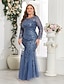 cheap Semi-formal / Cocktail-Mermaid Trumpet Floor Length Evening Gown Sparkle Plus Size Mother Of The Bride Long Sleeve Crew Neck Formal Champagne Mother Of the Bride Dress Tulle with Embroidery