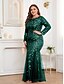 cheap Semi-formal / Cocktail-Mermaid Trumpet Floor Length Evening Gown Sparkle Plus Size Mother Of The Bride Long Sleeve Crew Neck Formal Champagne Mother Of the Bride Dress Tulle with Embroidery