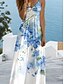 billige Blomstrete kjoler-Kjerring Maxi Kjole Sommerkjole A-linjekjole Slip Kjole Ferie Casual Ferie Daglig Strand Vanlig Passform Blomster Grafisk Ermeløs V-hals Blå Sommer Vår