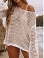 voordelige Strandtops-Dames Badmode Cover-up Zwemjurk Badpak Cut-out Vakantie Strandkleding Effen Kleur Ronde Hals Lange Mouwen Badpakken