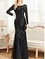 abordables NOIR-Robe mère de la mariée robe élégante pour la fête col rond longueur sol mélange coton manches longues avec sequins