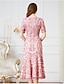 baratos Comprimento do chá-Vestido de Mãe da Noiva em A Linha Elegante Vintage Festa Decote em V Comprimento Chá Renda Cordada Manga Curta com Lantejoulas Vestido Midi de Renda
