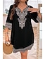 cheap Boho Dress-Women&#039;s Mini Dress Boho Dress Print Dress Fashion Classic Daily Beach Weekend Regular Fit Flower Half Sleeve V Neck Black Summer
