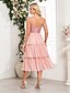 preiswerte Partykleid-Sheath  Column Partykleider Partykleid Cocktailparty Teelänge Ärmellos V-Ausschnitt Rosa Kleid Chiffon Rückenfrei mit Falten Pailletten
