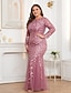cheap Semi-formal / Cocktail-Mermaid Trumpet Floor Length Evening Gown Sparkle Plus Size Mother Of The Bride Long Sleeve Crew Neck Formal Champagne Mother Of the Bride Dress Tulle with Embroidery