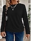 billiga Enkla blusar-Dam Pointelle-skjorta Ögonlock T-shirt Ögla Slät Mode Modern Långärmad Rund hals Vanliga toppar Ledigt Dagligen Strand Svart Vit Himmelsblå Sommar