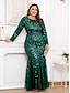 cheap Semi-formal / Cocktail-Mermaid Trumpet Floor Length Evening Gown Sparkle Plus Size Mother Of The Bride Long Sleeve Crew Neck Formal Champagne Mother Of the Bride Dress Tulle with Embroidery