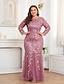 cheap Semi-formal / Cocktail-Mermaid Trumpet Floor Length Evening Gown Sparkle Plus Size Mother Of The Bride Long Sleeve Crew Neck Formal Champagne Mother Of the Bride Dress Tulle with Embroidery