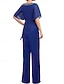 baratos Terninhos de calça da mamãe-Conjunto de Calça Vestido para Mãe da Noiva Convidada de Casamento Elegante Simples Decote Quadrado Comprimento de Chão Poliéster Manga Curta em Cor Sólida
