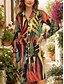 abordables Robe hawaïenne-Femmes Robe Midi Robe T-Shirt Occasionnel Date Coupe Ample Graphique Feuille manche longue Col de chemise Jaune Automne Hiver
