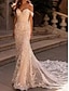 abordables Robes de Mariée-Robes de mariage en sirène  trompette Sans épaules Sans manches Traîne de cour Tulles Robes de mariée Unies