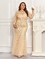 cheap Semi-formal / Cocktail-Mermaid Trumpet Floor Length Evening Gown Sparkle Plus Size Mother Of The Bride Long Sleeve Crew Neck Formal Champagne Mother Of the Bride Dress Tulle with Embroidery