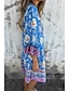 tanie Sukienki boho-Damskie Sukienka mini Bawełniana lniana sukienka Sukienka Boho Klasyczny Nowoczesny Urlop Codzienny Święto Regularny Kwiat Rękaw 1/2 W serek Granatowy Królewski błękit Fioletowy Lato