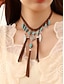 voordelige Dames ketting-dames bohemian gevlochten leren ketting met turquoise kralen, veren en kwastjes - perfect voor muziekfestivals en vakantie-outfits