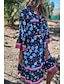tanie Sukienki boho-Damskie Sukienka mini Bawełniana lniana sukienka Sukienka Boho Klasyczny Nowoczesny Urlop Codzienny Święto Regularny Kwiat Rękaw 1/2 W serek Granatowy Królewski błękit Fioletowy Lato