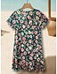 billige Blomsterkjole-Kvinde Mini Kjole A Linie Kjole T Shirt Kjole Tee Kjole Casual Ferie Daglig Regular Fit Blomster Grafisk Paisley Kort Ærme V Uhøj Sort Mørke Grøn Grøn Sommer Forår