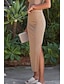 abordables Jupes décontractées-Femmes Jupe Moulant Occasionnel Midi Taille Basse Jupes Uni Fendu Micro-Élastique Rue Sortir Noir Blanche Chameau Été Polyester