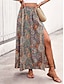 baratos Saias gráficas-Mulheres Saia Evasê Balanço Casual Boho Longo Cintura Alta Saias Gráfico Estampado Cashemere Imprimir Pontas duplas Férias Feriado Azul Roxo Verão Poliéster