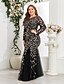cheap Semi-formal / Cocktail-Mermaid Trumpet Floor Length Evening Gown Sparkle Plus Size Mother Of The Bride Long Sleeve Crew Neck Formal Champagne Mother Of the Bride Dress Tulle with Embroidery