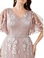 Χαμηλού Κόστους Κάτω από 129,99 $-Φόρεμα Plus Size μητέρα της νύφης κομψό V λαιμό δαπέδου μήκους δαντέλα κοντό μανίκι με δαντέλα