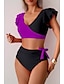 voordelige Bikinisets-Dames Zwemkleding Bikini Zwempak Hoog getailleerd Tropisch Strand Kleding Kleurenblok V-Wire Mouwloos Badpakken