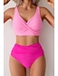 cheap Bikini Sets-Women's Swimwear Bikini Swimsuit Ruched High Waisted Tropical Beach Wear Plain V Wire Sleeveless Bathing Suits