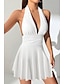 abordables Robes de Diplôme-Femmes Mini Robe Robe Blanche Robe de remise des diplômes Mode Extérieur Anniversaire Remise des Diplômes Coupe régulière Uni Sans manches Col Halter Noir Blanche Rouge Été