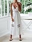 economico Abiti casual bianchi-Per donna Abito Midi Abito in cotone e lino Abito Sottoveste Abito Boho Essenziale Classico Moderno Vacanza Ferie Uscire Vestibilità regolare Semplice Senza Maniche Spalline sottili Bianco Estate