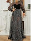 levne Plesové šaty-A-line party šaty elegantní šaty svatební svatební host na zem dlouhé rukávy crew krku polyester s flitry