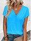 abordables T-shirt uni-Femmes T-shirt Couleur Unie Occasionnel Manche Courte Col en V Hauts Réguliers Quotidien Sortir Week-end Imprimé Noir Bleu Été