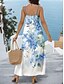 billige Blomstrete kjoler-Kjerring Maxi Kjole Sommerkjole A-linjekjole Slip Kjole Ferie Casual Ferie Daglig Strand Vanlig Passform Blomster Grafisk Ermeløs V-hals Blå Sommer Vår