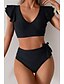 voordelige Bikinisets-Dames Zwemkleding Bikini Zwempak Hoog getailleerd Tropisch Strand Kleding Kleurenblok V-Wire Mouwloos Badpakken