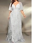 preiswerte Unter 129,99 $-Plus Size Kleid Brautmutter Kurven Kleid Elegant V-Ausschnitt Bodenlang Polyester Kurzarm mit Spitze