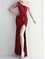 billige BLÅ-Mermaid  Trumpet Quinceanera Kjoler Elegant Kjole Bryllup Bryllup Gæst Gulvlængde Uden Ærmer En Skulder Polyester med Slids