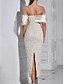 abordables Robes de cocktail-Robe fourreau  colonne en jacquard élégante robe de mariage robe invitée midi longueur décolletée à épaules dénudées robe de derby invitée de mariage