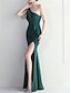 billige BLÅ-Mermaid  Trumpet Quinceanera Kjoler Elegant Kjole Bryllup Bryllup Gæst Gulvlængde Uden Ærmer En Skulder Polyester med Slids
