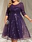 abordables Robes pour invitées de mariage-Robe d&#039;invité de mariage A-Line élégante longueur thé à manches 3/4 col rond automne invité de mariage sequins avec paillettes