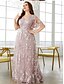 Χαμηλού Κόστους Κάτω από 129,99 $-Φόρεμα Plus Size μητέρα της νύφης κομψό V λαιμό δαπέδου μήκους δαντέλα κοντό μανίκι με δαντέλα