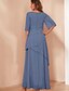 baratos Comprimento do chão-Vestido Tubo  Coluna para Mãe da Noiva Formal Elegante Vintage Simples Gola Redonda Comprimento de Chão Chiffon Manga Curta com Babados Babados Caindo