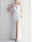 billige BLÅ-Mermaid  Trumpet Quinceanera Kjoler Elegant Kjole Bryllup Bryllup Gæst Gulvlængde Uden Ærmer En Skulder Polyester med Slids
