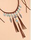 voordelige Dames ketting-dames bohemian gevlochten leren ketting met turquoise kralen, veren en kwastjes - perfect voor muziekfestivals en vakantie-outfits